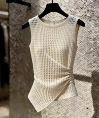 Women’s Ivory Open-Knit Ruched Asymmetric Sleeveless Top
