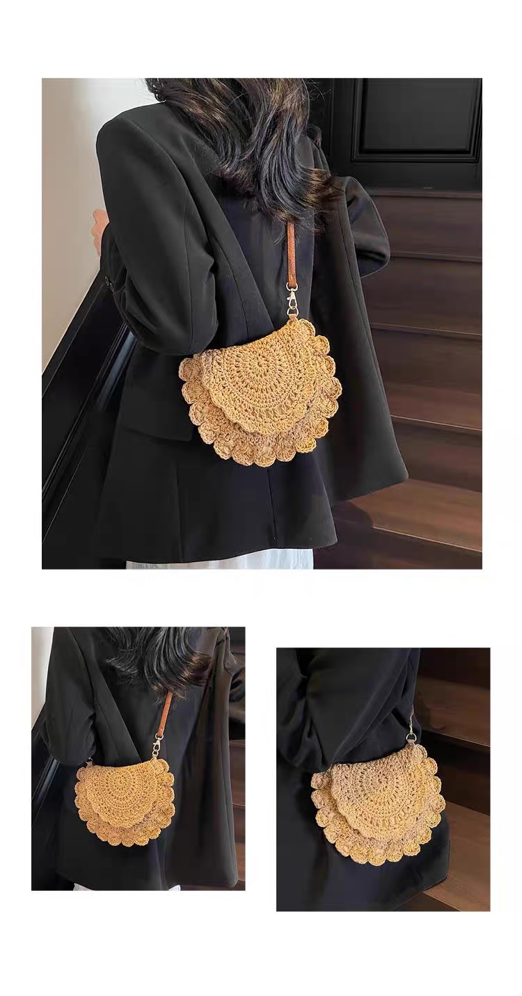 Sunburst Scallop Crochet Crossbody Bag