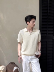 Men’s Grey Textured Knit Short Sleeve Polo Shirt