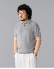 Men’s Relaxed Fit Textured Knit Polo Shirt – Short Sleeve Casual Grey Polo