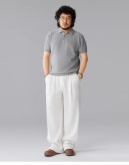 Men’s Relaxed Fit Textured Knit Polo Shirt – Short Sleeve Casual Grey Polo