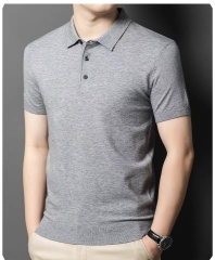 Men’s Premium Fine Knit Polo Shirt – Slim Fit Short Sleeve Grey Textured Polo