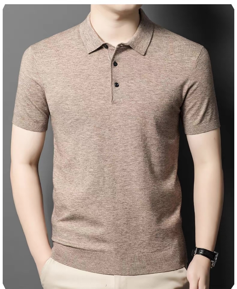 Men’s Premium Fine Knit Polo Shirt – Slim Fit Short Sleeve Grey Textured Polo
