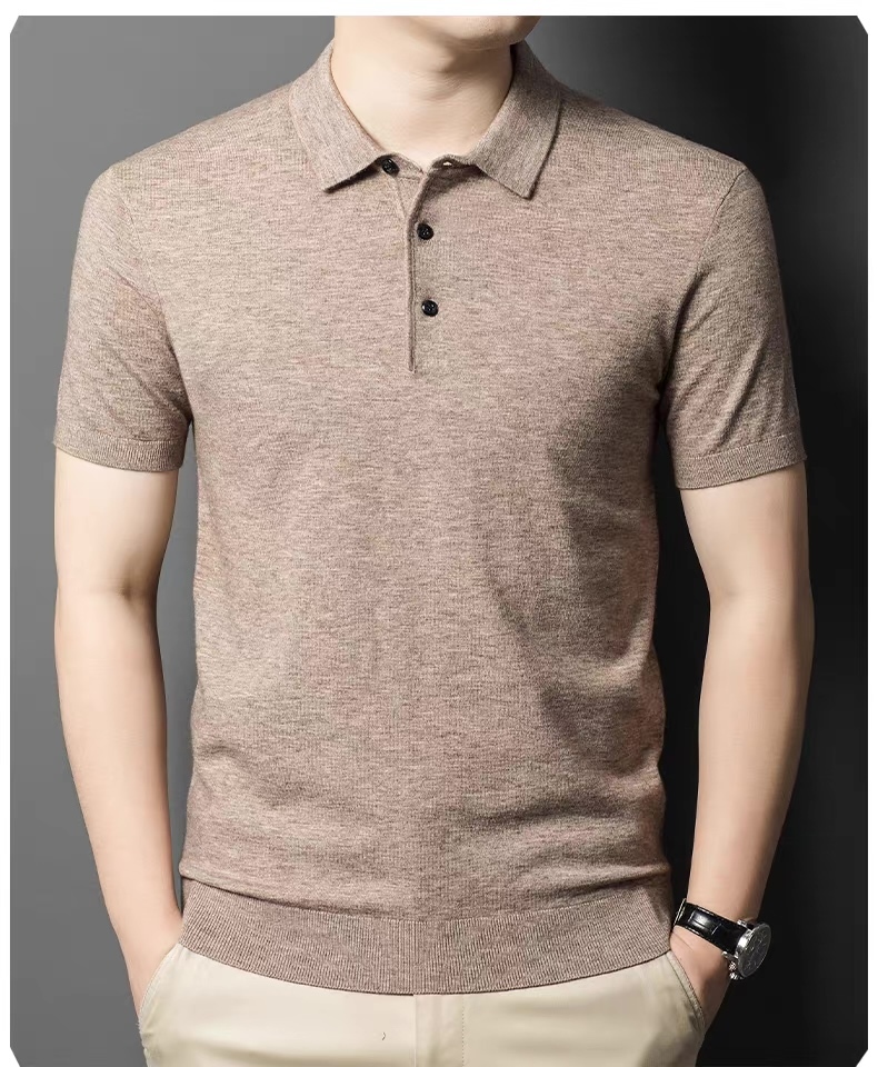 Men’s Premium Fine Knit Polo Shirt – Slim Fit Short Sleeve Grey Textured Polo