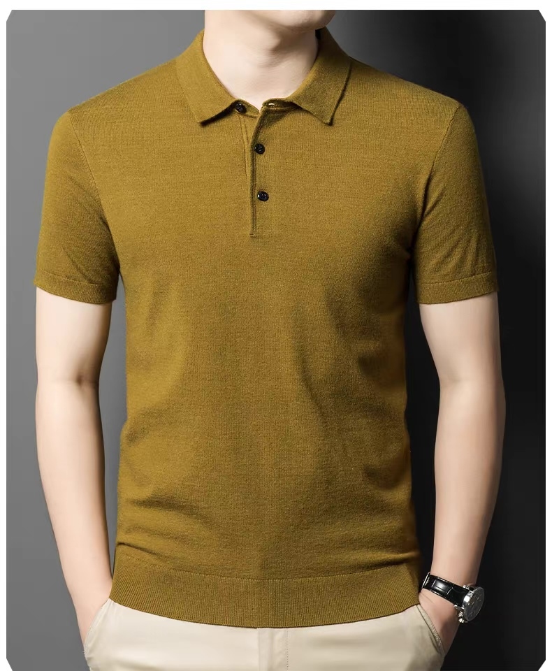 Men’s Premium Fine Knit Polo Shirt – Slim Fit Short Sleeve Grey Textured Polo