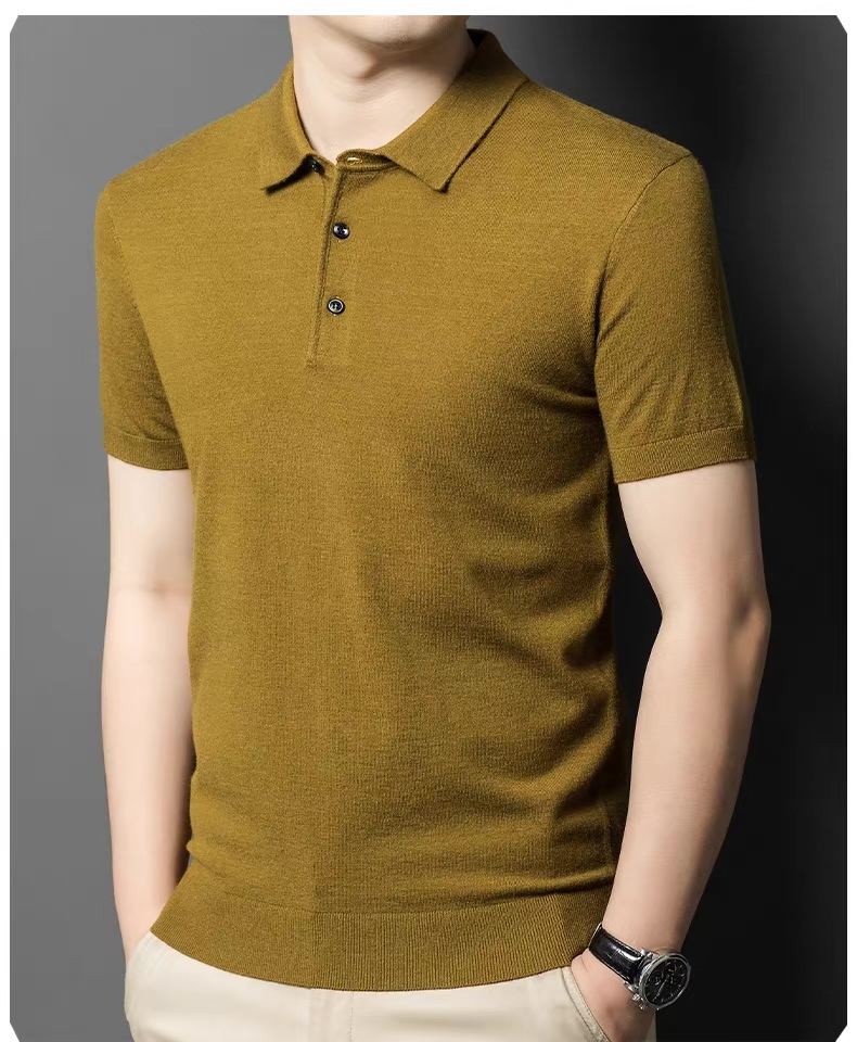 Men’s Premium Fine Knit Polo Shirt – Slim Fit Short Sleeve Grey Textured Polo
