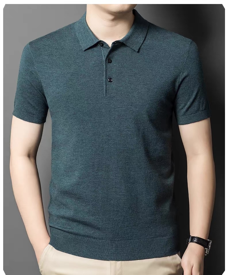 Men’s Premium Fine Knit Polo Shirt – Slim Fit Short Sleeve Grey Textured Polo