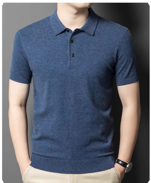 Men’s Premium Fine Knit Polo Shirt – Slim Fit Short Sleeve Grey Textured Polo