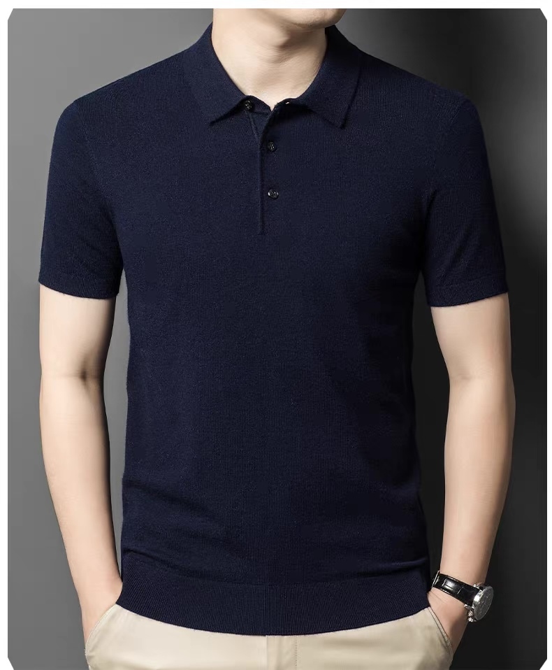 Men’s Premium Fine Knit Polo Shirt – Slim Fit Short Sleeve Grey Textured Polo