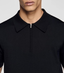 Men’s Black Zip-Neck Short Sleeve Polo Shirt – Minimalist Smart Casual Polo