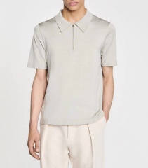 Men’s Black Zip-Neck Short Sleeve Polo Shirt – Minimalist Smart Casual Polo