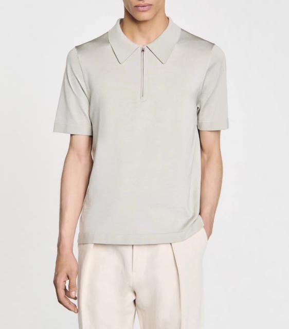 Men’s Black Zip-Neck Short Sleeve Polo Shirt – Minimalist Smart Casual Polo