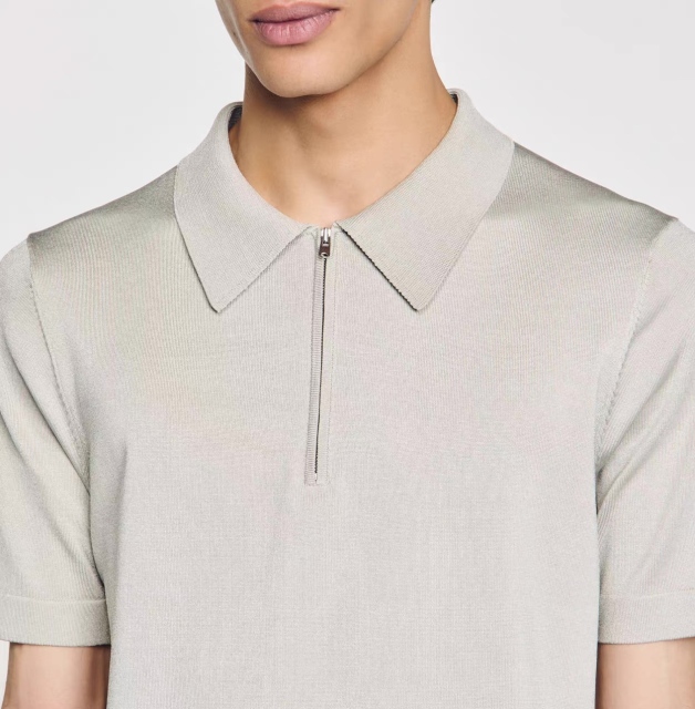 Men’s Black Zip-Neck Short Sleeve Polo Shirt – Minimalist Smart Casual Polo