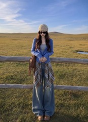 Blue V-Neck Button-Front Knit Cardigan