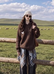 Brown Butterfly Hooded Knit Sweater