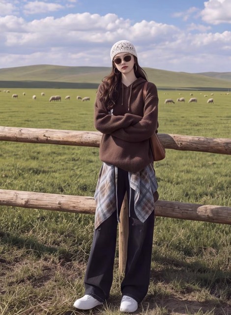 Brown Butterfly Hooded Knit Sweater