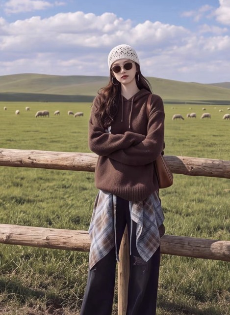 Brown Butterfly Hooded Knit Sweater