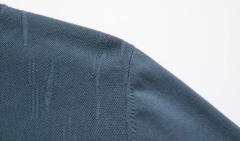 Men's Navy Blue Textured Knit Crew Neck Sweater – Slim Fit Long Sleeve Pullover