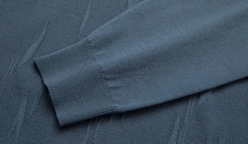 Men's Navy Blue Textured Knit Crew Neck Sweater – Slim Fit Long Sleeve Pullover