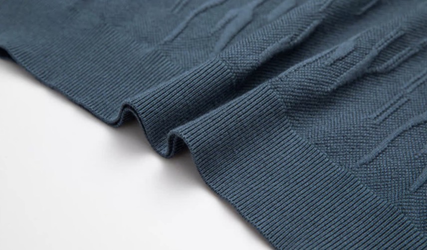 Men's Navy Blue Textured Knit Crew Neck Sweater – Slim Fit Long Sleeve Pullover