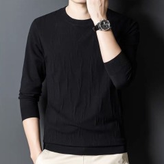 Men's Navy Blue Textured Knit Crew Neck Sweater – Slim Fit Long Sleeve Pullover