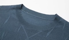 Men's Navy Blue Textured Knit Crew Neck Sweater – Slim Fit Long Sleeve Pullover