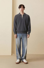 Men's Dark Gray Quarter-Zip Long Sleeve Knit Polo Sweater