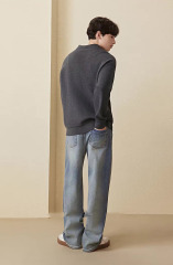 Men's Dark Gray Quarter-Zip Long Sleeve Knit Polo Sweater