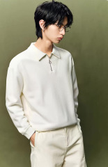 Men's Dark Gray Quarter-Zip Long Sleeve Knit Polo Sweater