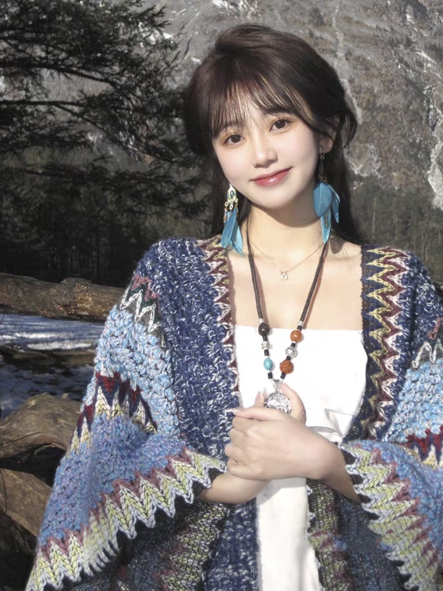 Azura Multicolor Boho Crochet Poncho – Oversized Textured Knit Shawl for Women