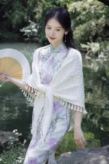 Yunelle Ivory Pointelle Knit Tassel Shawl – Lightweight Women’s Knitted Shoulder Wrap