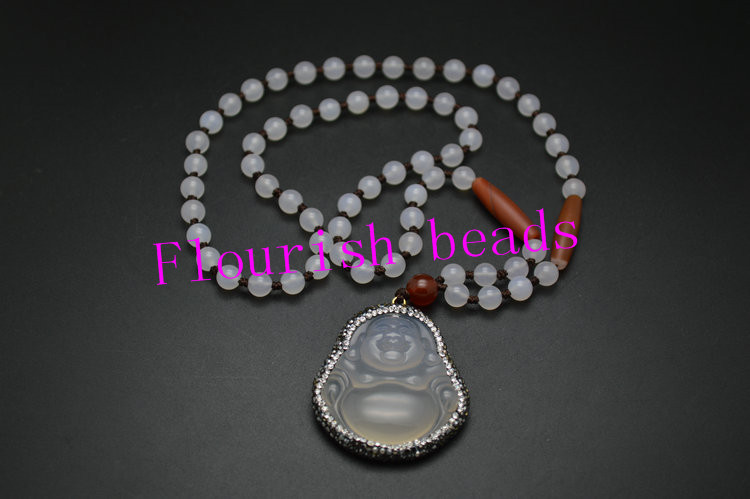 6MM Agate Beads Buddha Pendant Necklace