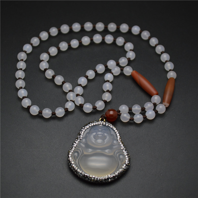 6MM Agate Beads Buddha Pendant Necklace