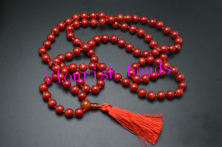 Mala Prayer Necklace 8MM 108 Red Coral Beads