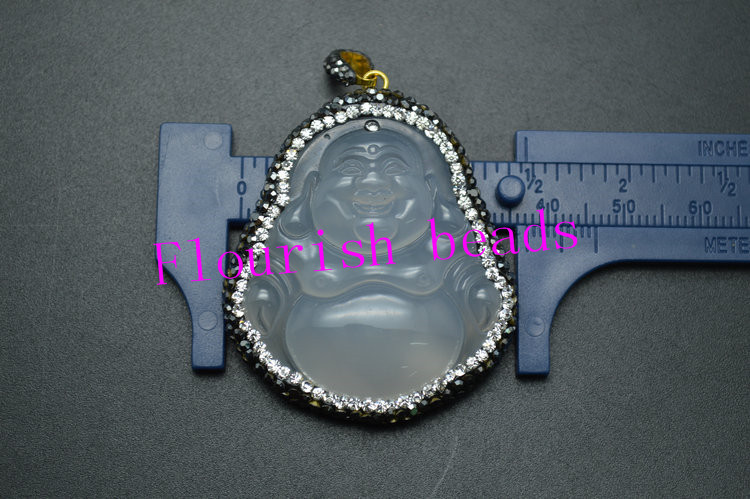Laughing Buddha Pendant 37*45MM Natural Gray Agate Chalcedony