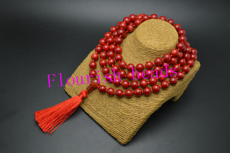 Mala Prayer Necklace 8MM 108 Red Coral Beads