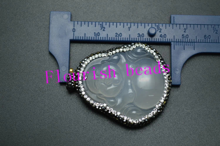 Laughing Buddha Pendant 37*45MM Natural Gray Agate Chalcedony