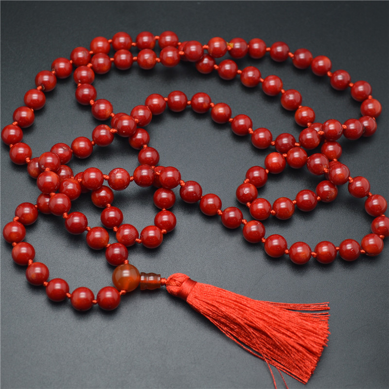 Mala Prayer Necklace 8MM 108 Red Coral Beads