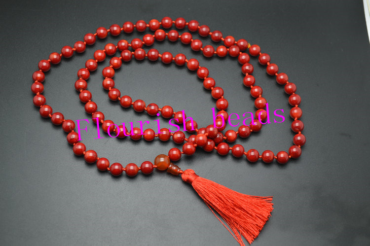 Mala Prayer Necklace 8MM 108 Red Coral Beads