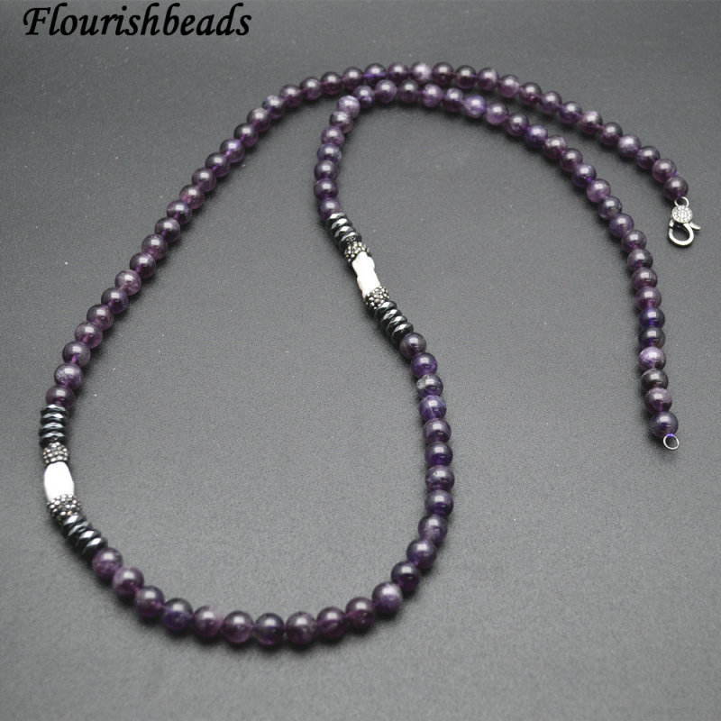 Natural Natural Amethyst / Sodalite / White Howlite / Rose Quartz Stone Round Beads Long Chains Necklace