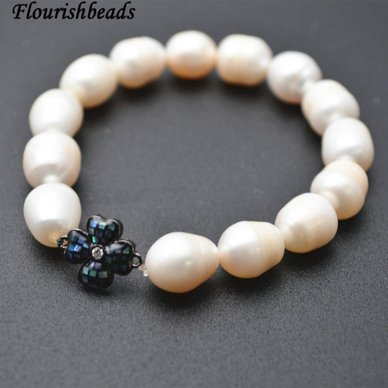 Four Leaf Clover metal charms Natural White Pearl Beads Bracelets