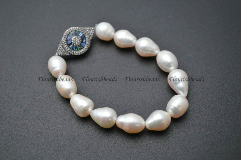 Natural Abalone Shell and CZ Beads Micropave Setting White Pearl Beasds Stretch Bracelets Fashion Jewelry