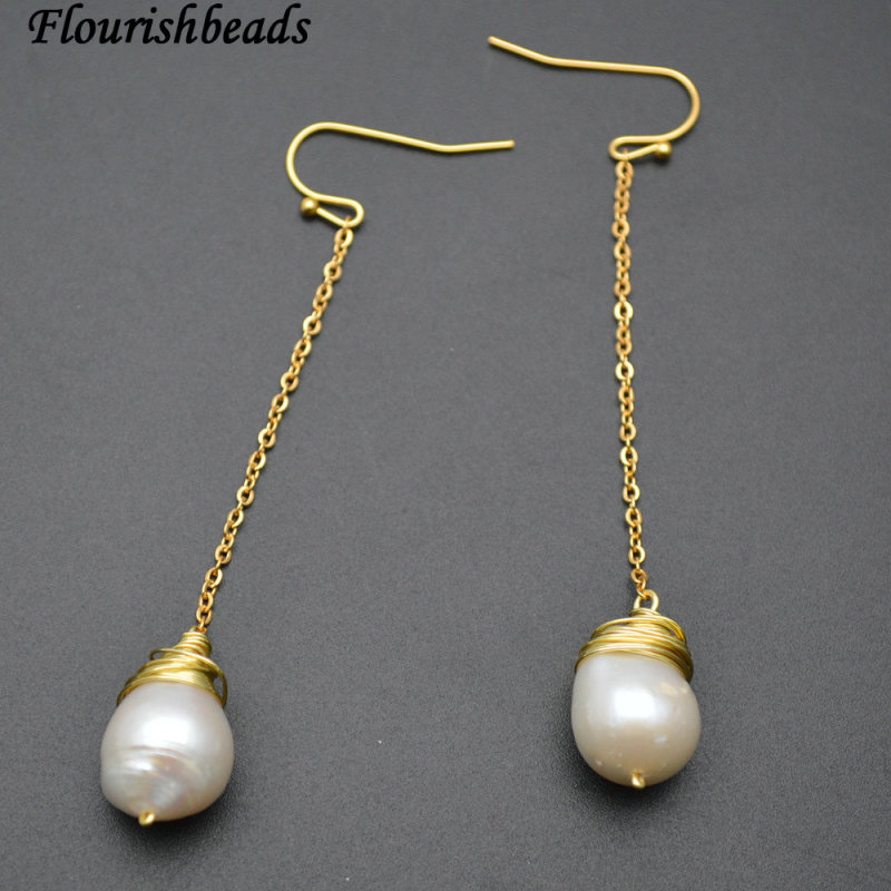 Fashion Jewelry Natural Fresh Water Pearl Beads Tramline Dangle Earrigs