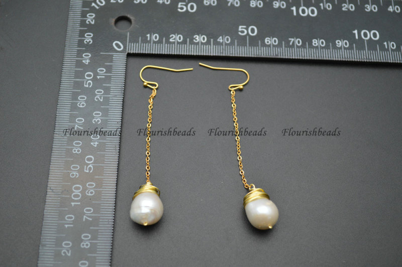 Fashion Jewelry Natural Fresh Water Pearl Beads Tramline Dangle Earrigs