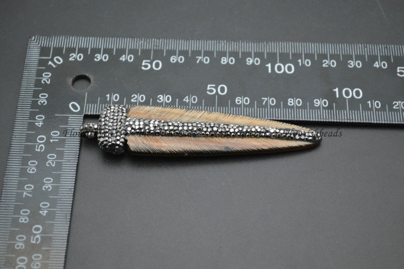 Natural OX Bone Arrow Shape Pendant Paved Black Crystal Beads