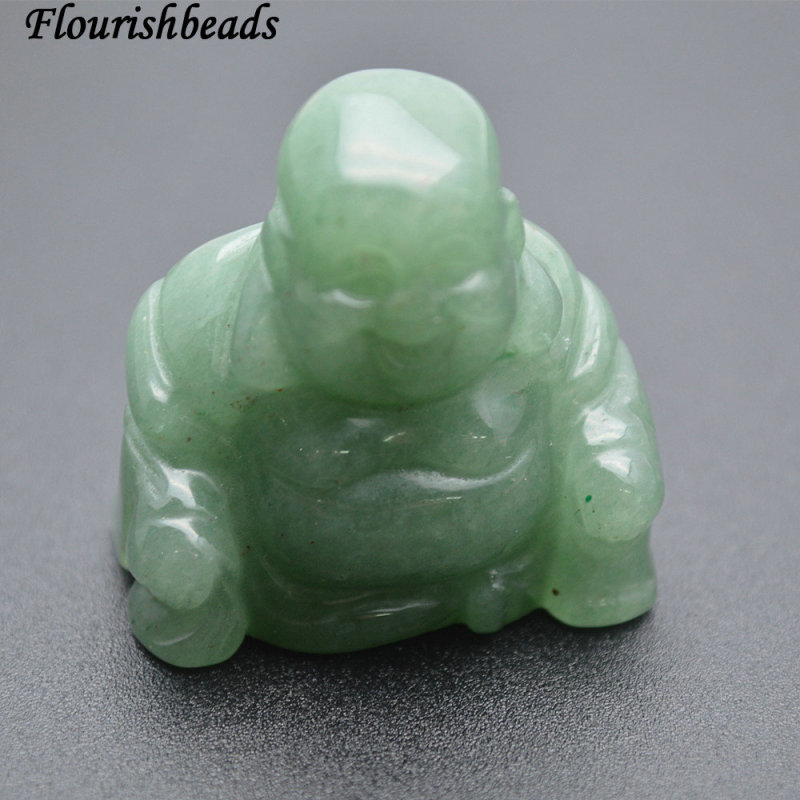 35mm Natural Green Aventurine and Rose Quartz Stone Laughing Buddha Home Fengshui Decor