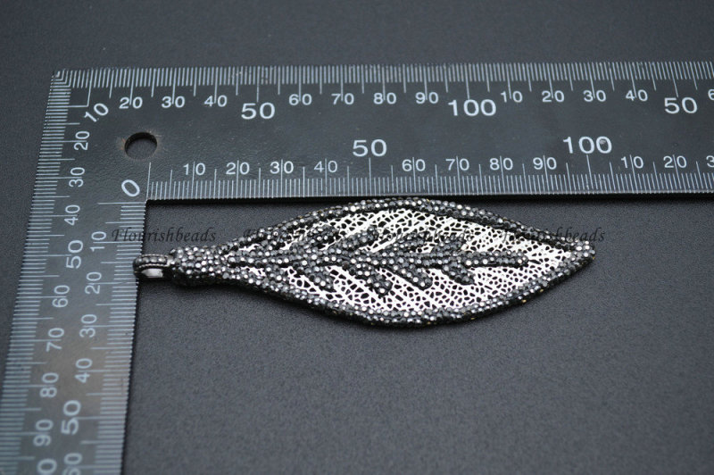 Big size Black Crystal Beads Paved Metal Leaf Shape Pendant