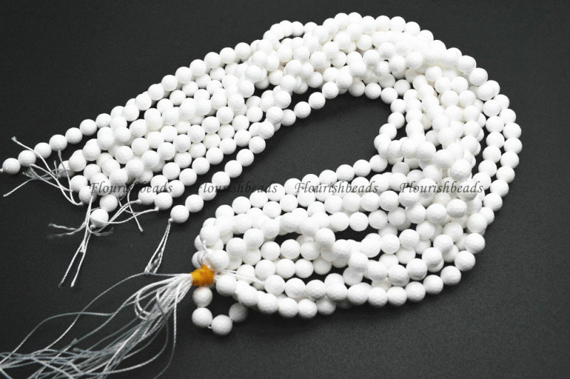 Faceted Natural White Agate Stone Round Beads