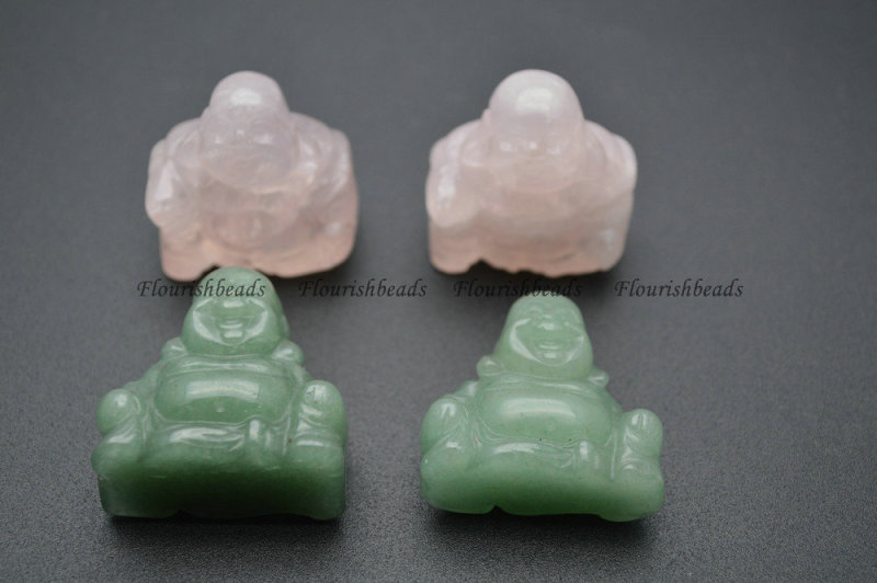 35mm Natural Green Aventurine and Rose Quartz Stone Laughing Buddha Home Fengshui Decor
