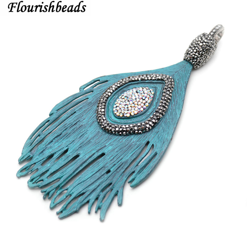 Big size Metal Peacock Feather Shape Pendant DIY Jewelry making supplies